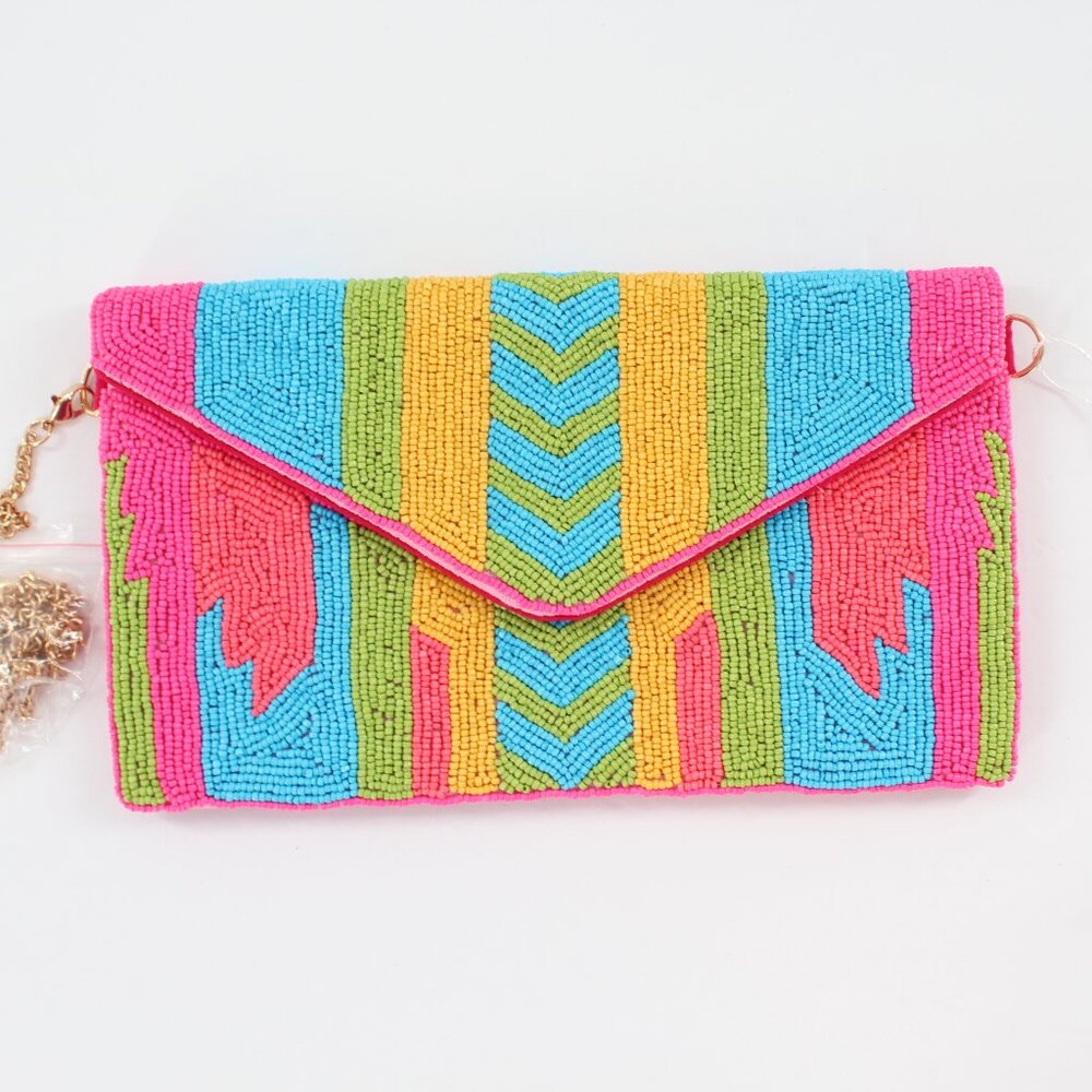 KAYLEE Bright Tribal Southwest Design Beaded Envelope Clutch Crossbody Bag NWT - Picture 2 of 6
